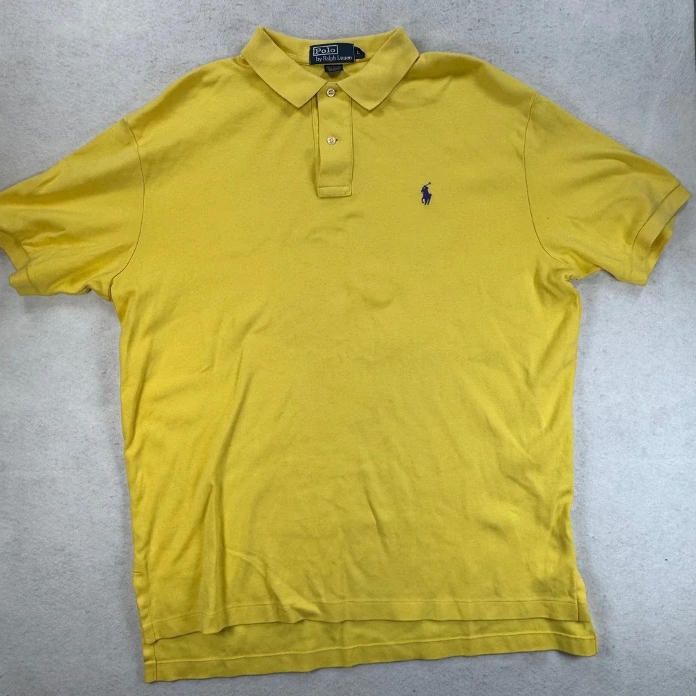 Polo Ralph Lauren Mens Large Yellow Short Sleeve Cotton Polo Shirt Purple Pony